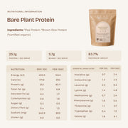 Bare Plant Protein ingredients, nutrition information and essential amino acid profile