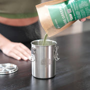 Bare Blends stainless steel booster canister