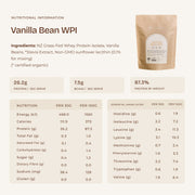 Vanilla Bean WPI ingredients, nutrition information and essential amino acid profile